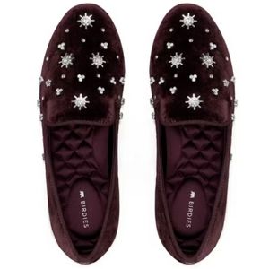 Womens Maroon Crystal Velvet Birdies flats sz 12